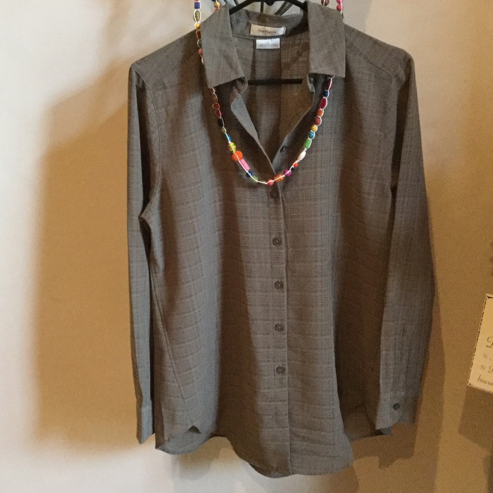 Sheer gray button down blouse
